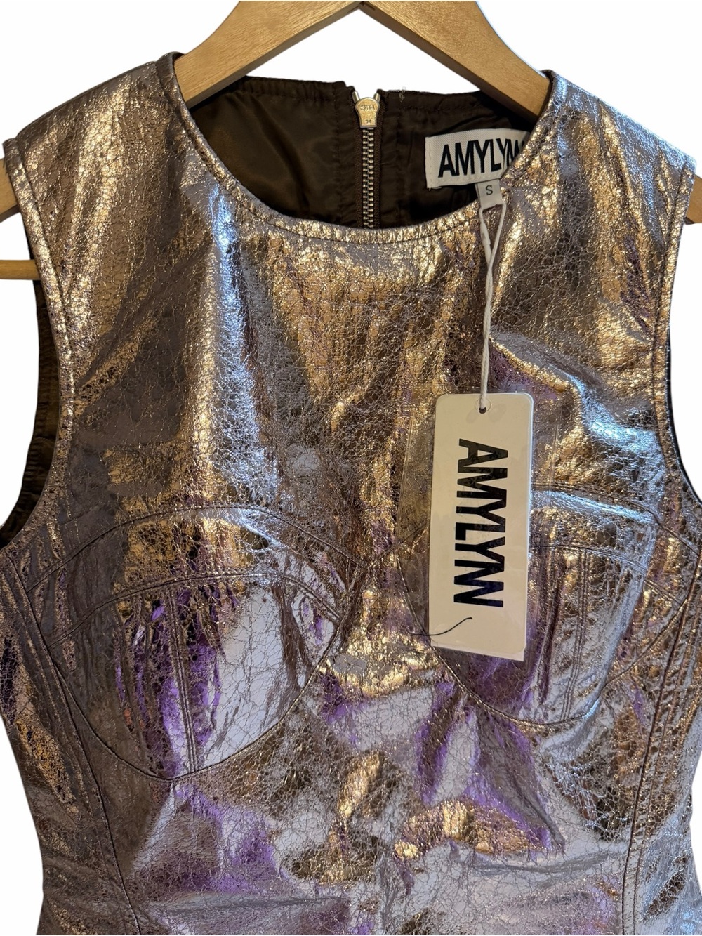 Amylynn NWT Metallic Gold Sleeveless Mini Dress - Picture 4 of 7